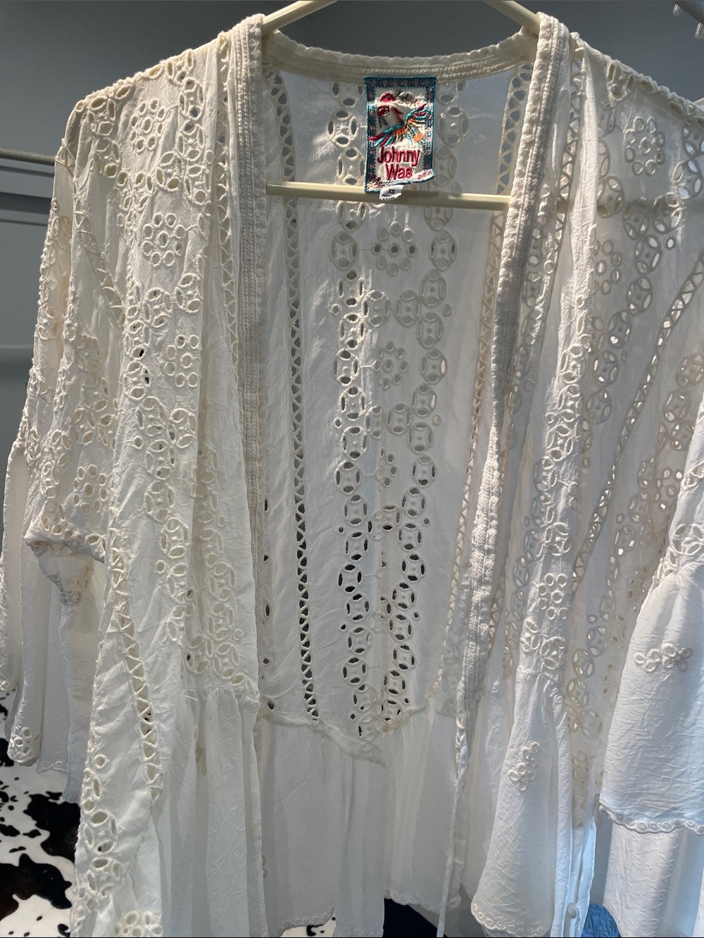 Johnny Was Cream Eyelet Crochet Kimono Cover-Up
